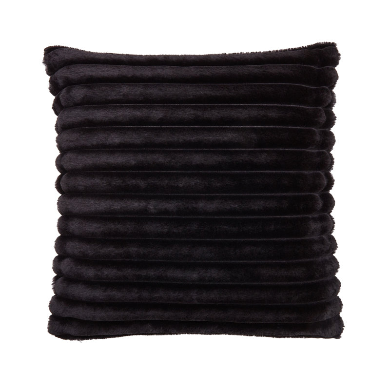 Cosy Ribbed Faux Fur Cushion, Polyester, Black