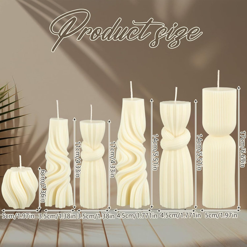 6-piece Ribbed Pillar Candle Set