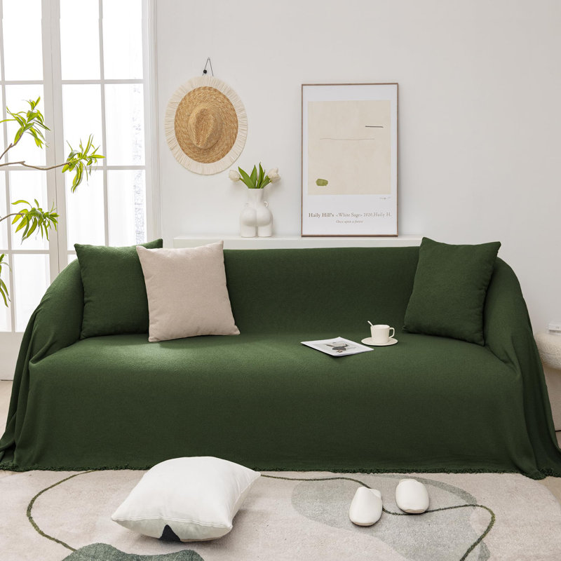 Pet-Friendly Waterproof Couch Cover with Tassel, Green 71"x 150", Green, 149.6" W x 70.86" D