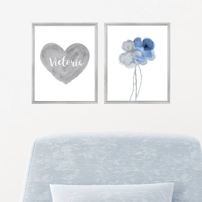 Blue and Gray Girls Artwork, Set of 2 Paper Prints