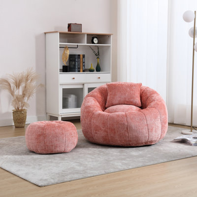 Comfy Single Pink With Bean Bag, Independent , And High - Quality Pillow, Chenille, Memory Foam Filling, Streamlined Design Round Chair For Adults Bag Multifunctional Chenille Upholstery, Filling