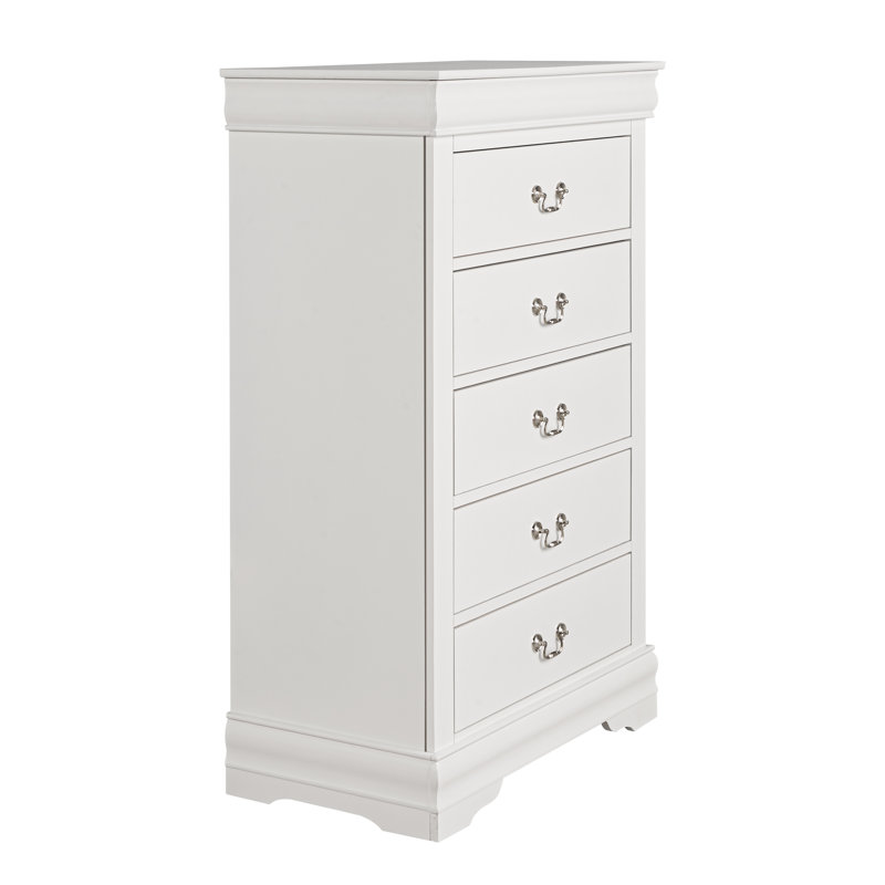 Ensemble de chambre à coucher 2 pièces, commode en bois massif de 5 tiroirs ， Aucun assemblage requis, Blanc