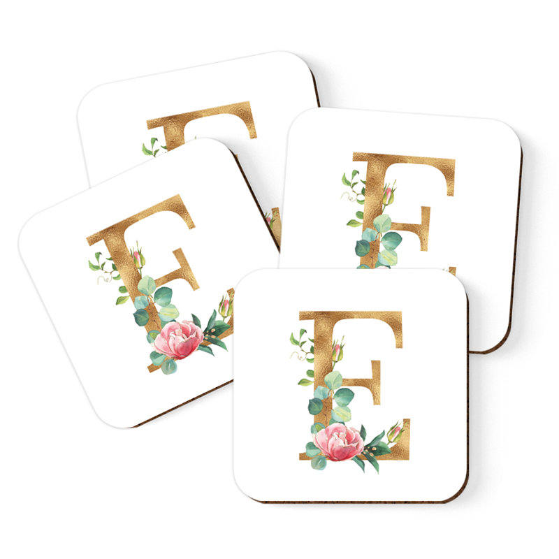 Sous-verre de lettre initiale à monogramme Lush Bloom, E