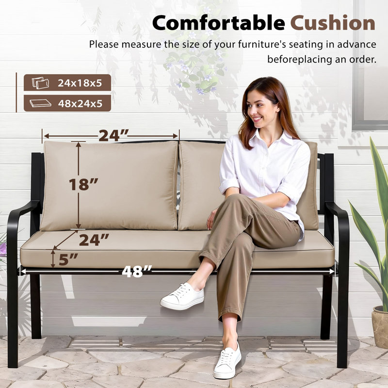 3-piece Outdoor Loveseat Cushion Set - 48x24 In,thick, Waterproof Patio Deep Seat Chair Cushions For 2-person Wicker Rocker,bench -all-weather For Porch, Garden