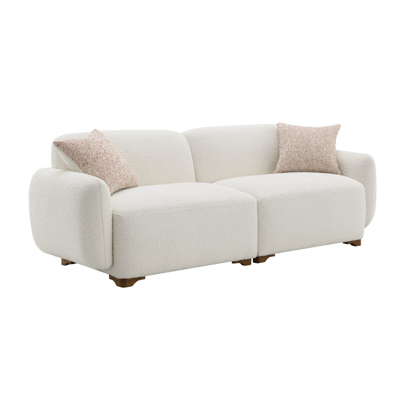 Darius Beige Boucle Sofa with 2 Toss Pillows