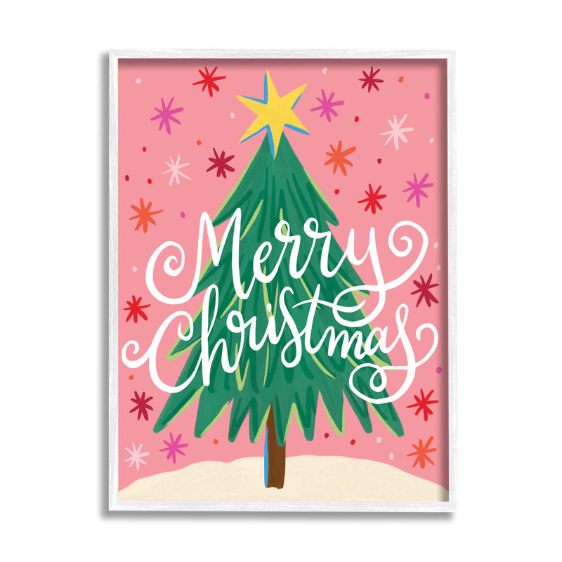 Joyeux Noël rose étoilé à-165, H 20 po x l 16 po x P 1,5 po, Giclée encadrée blanc bord de mer