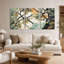 Ensemble de 3 tableaux sur toile représentant un arbre en vitrail turquoise et orange-662674581