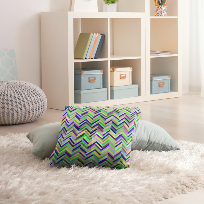 Coussin de plancher chevrons, 26 po x 26 po, Vert / bleu