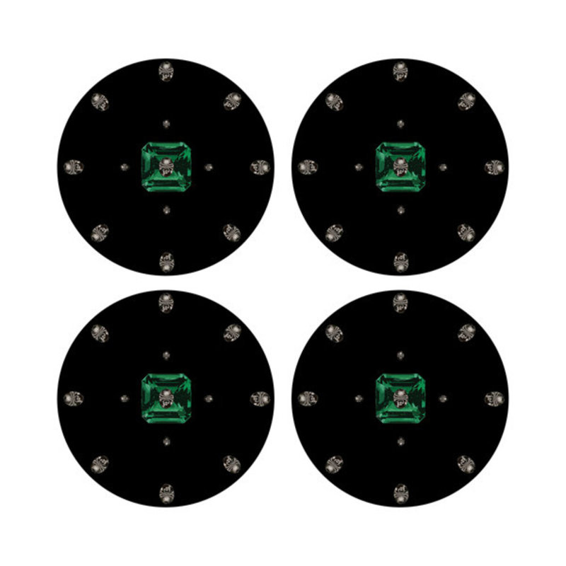 Sous-verres ronds en cuir Asscher, Noir