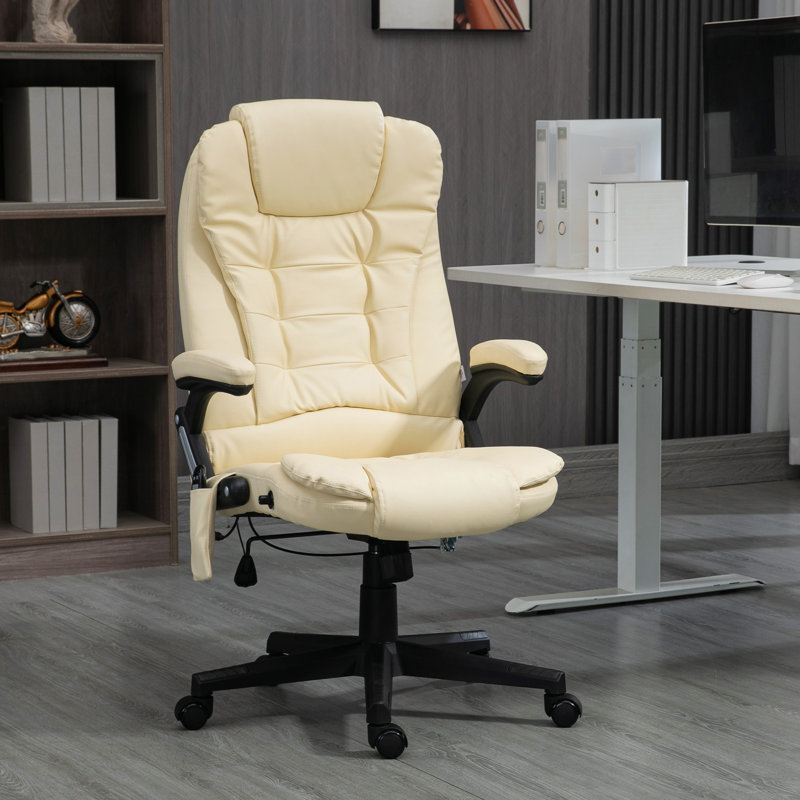 Fauteuil de bureau à haut dossier vibrant HOMcom, Beige