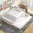 Upholstered Platform Bed In Beige With And Twin Size Trundle - Strong Construction, No Box Spring For A Warm Bedroom Feeling Full Wood, Romantic Atmosphere-849001773