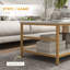 Ensemble de tables basses deux pièces avec dessus en faux marbre ovales et ronds, finition blanche et structure en acier doré, tablettes de rangement à deux niveaux pour le salon