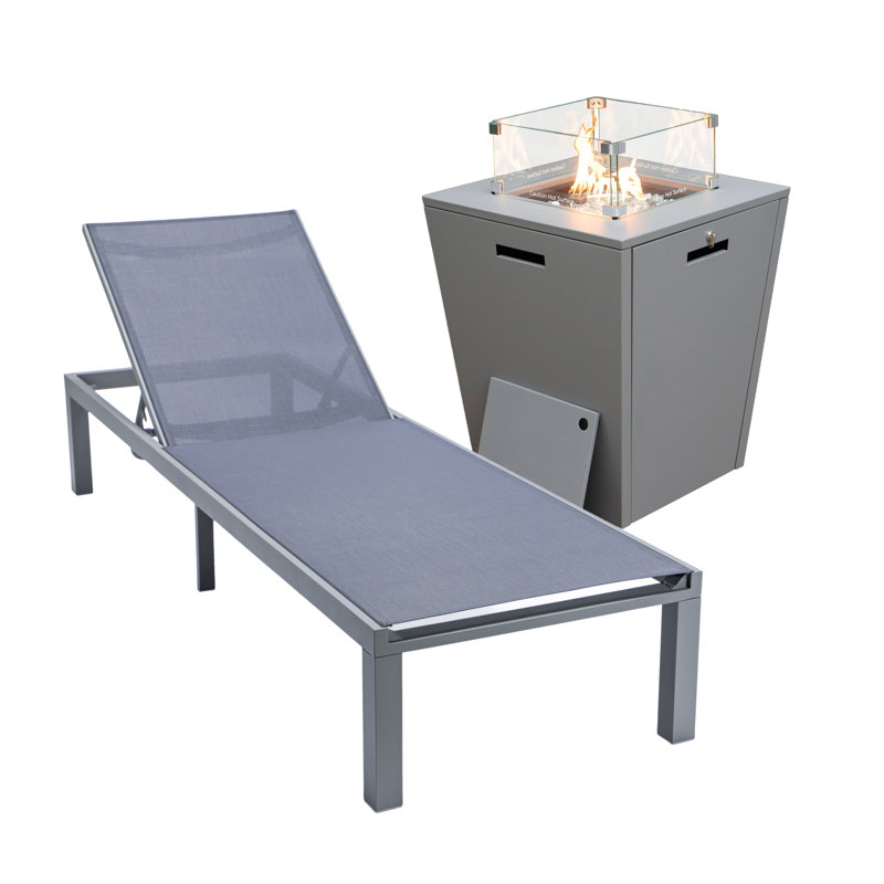 Ensemble de chaises longues d'extérieur en métal avec table, Gris foncé, gris