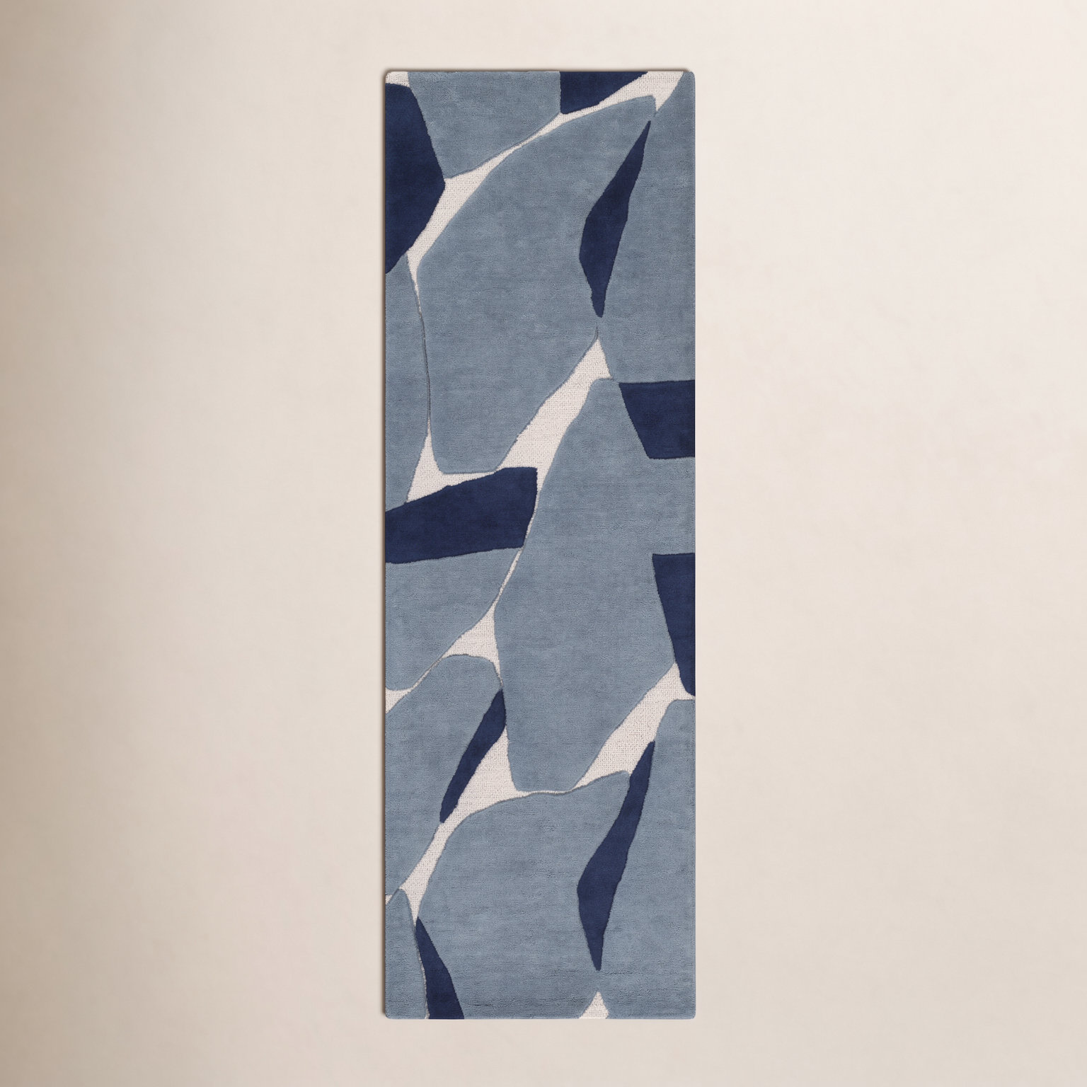 Light Blue Navy Hand-Tufted Abstract Wool Rug, Runner 2'6" x 8'