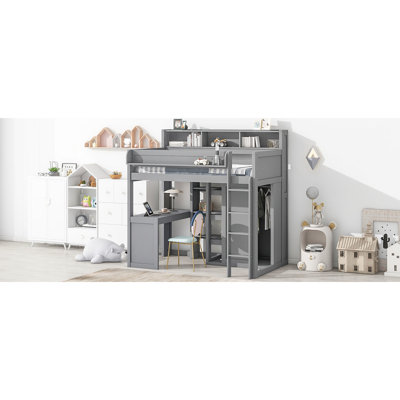 Gray Twin Loft Bed With Construction And Storage Options Wood Bed, - Multiple & Stable