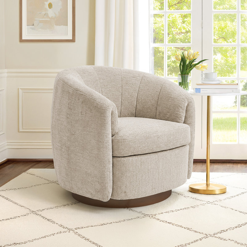 Seraphina Upholstered Swivel Barrel Chair, Light Camel