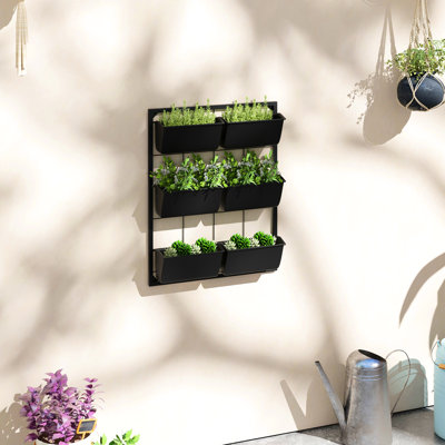 6 pots de fleurs muraux suspendus - 3 pour l'intérieur et l'extérieur - noir, légumes, fleurs, herbes