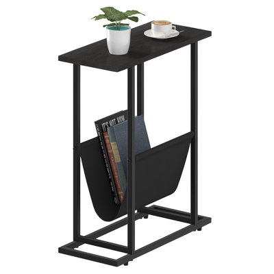 Side Table for Small Spaces, Narrow End Table With Magazine Holder Sling, Skinny Nightstand for Bedroom by 17 Stories