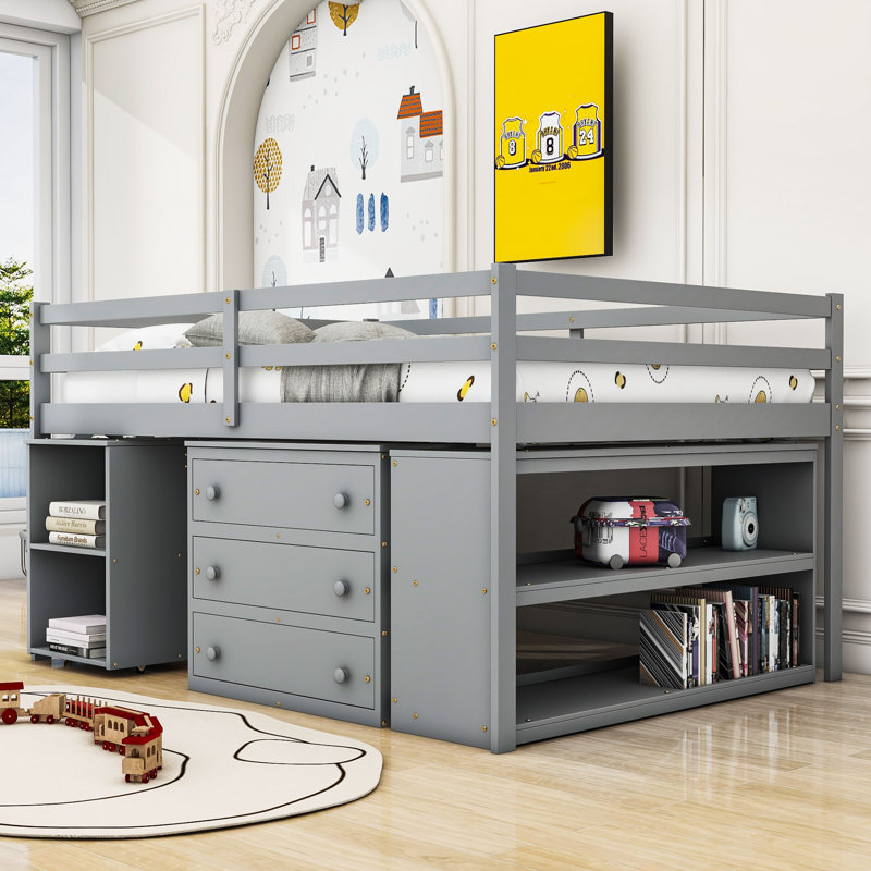 Jametrius 3 Drawer Loft Bed with Built-in-Desk by Harriet Bee, Gray, Full