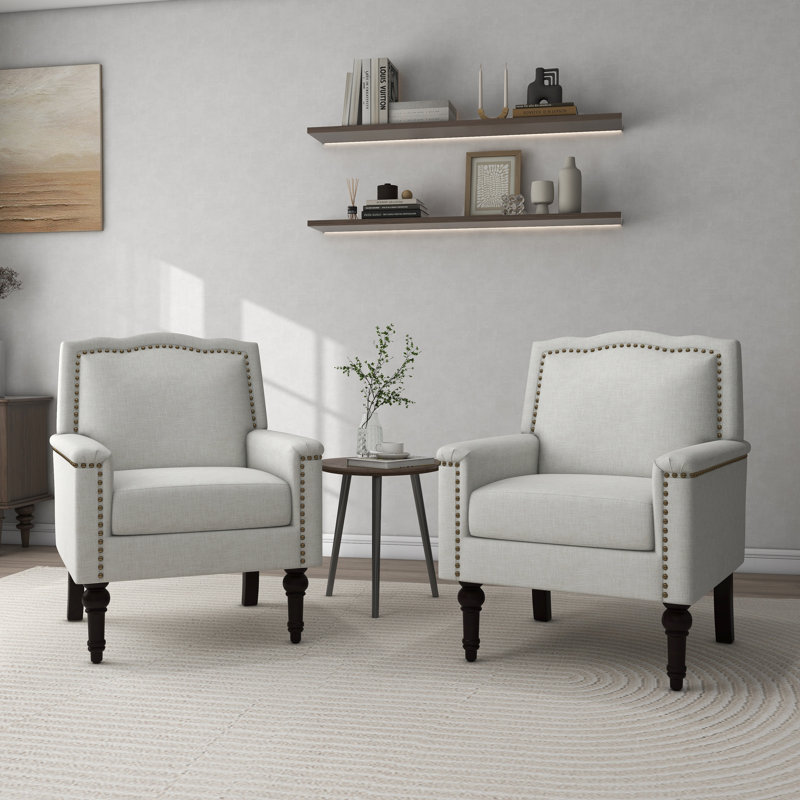 Upholstered Linen Armchair, Beige Linen