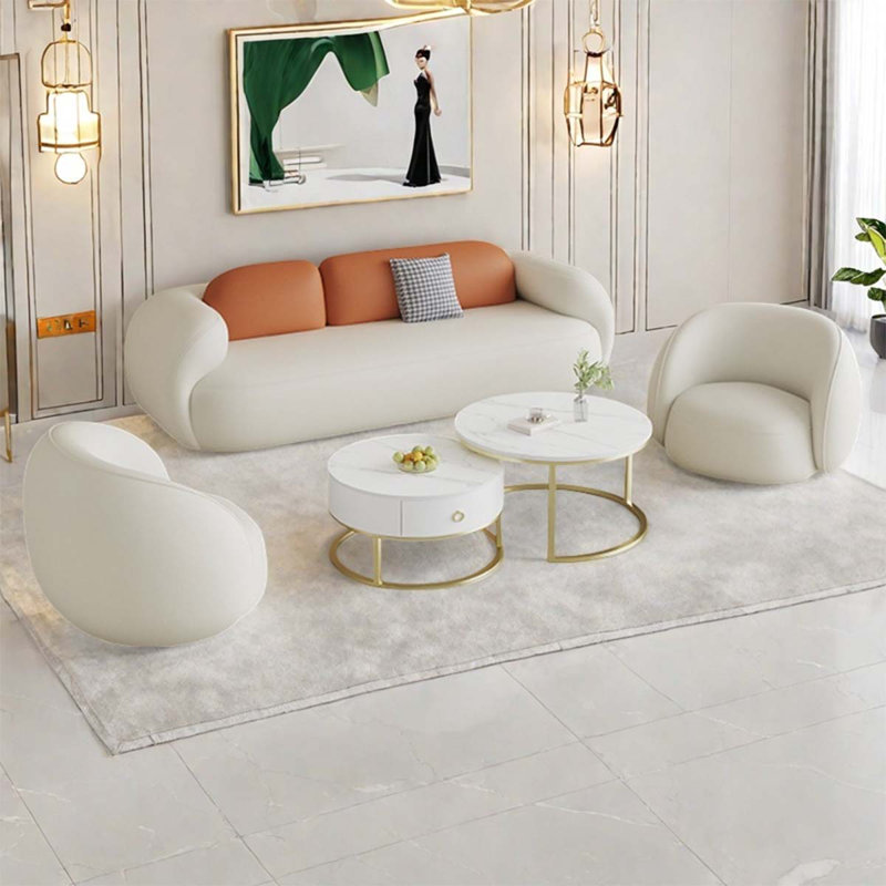 White orange sofa coffee table combination