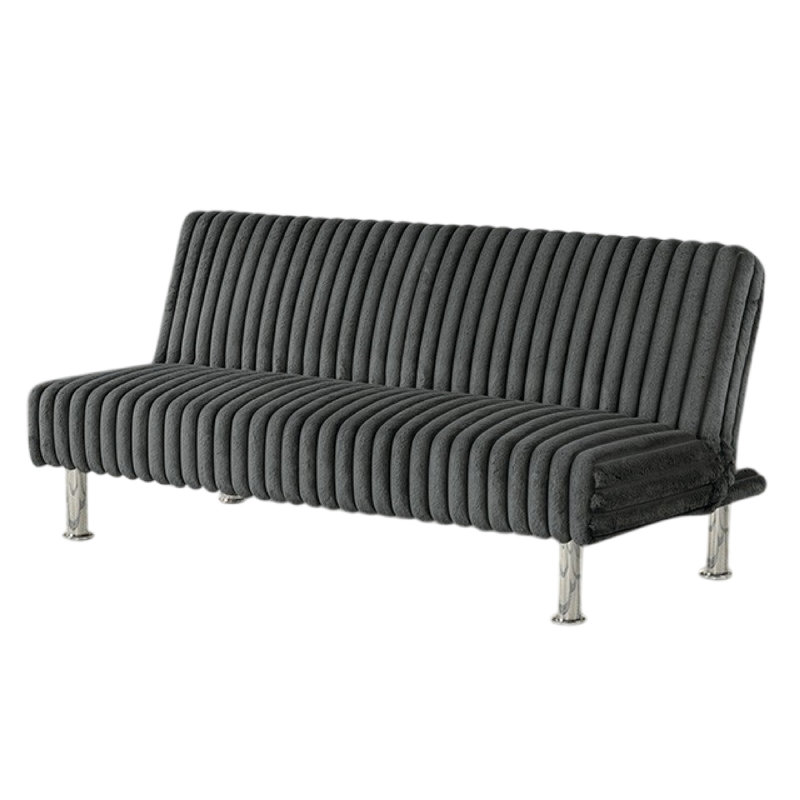 Hini Fold Out Futon Sofa Bed, Modern Chrome Metal Legs, Dark Gray Fabric