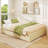 Queen Size Wooden Bed Frame with 2 Rolling Storage Drawers Wood Slat Support-1520896359