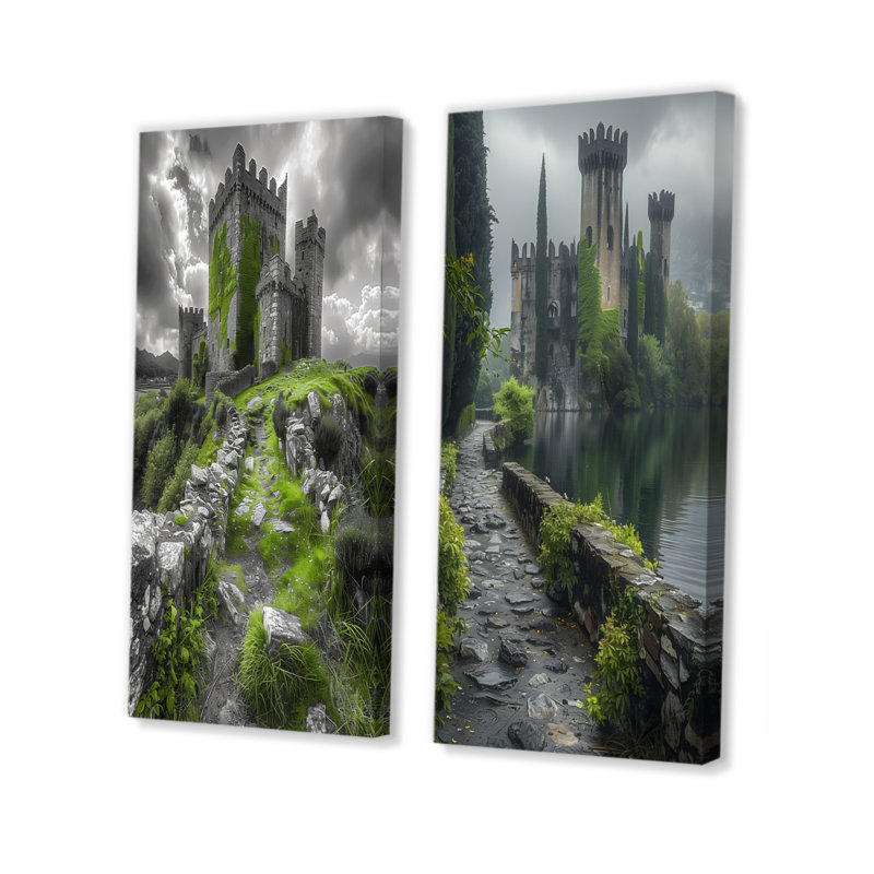 Ensemble de 2 pièces d'art mural gris et vert, H 32 po x l 32 po, Toile tendue