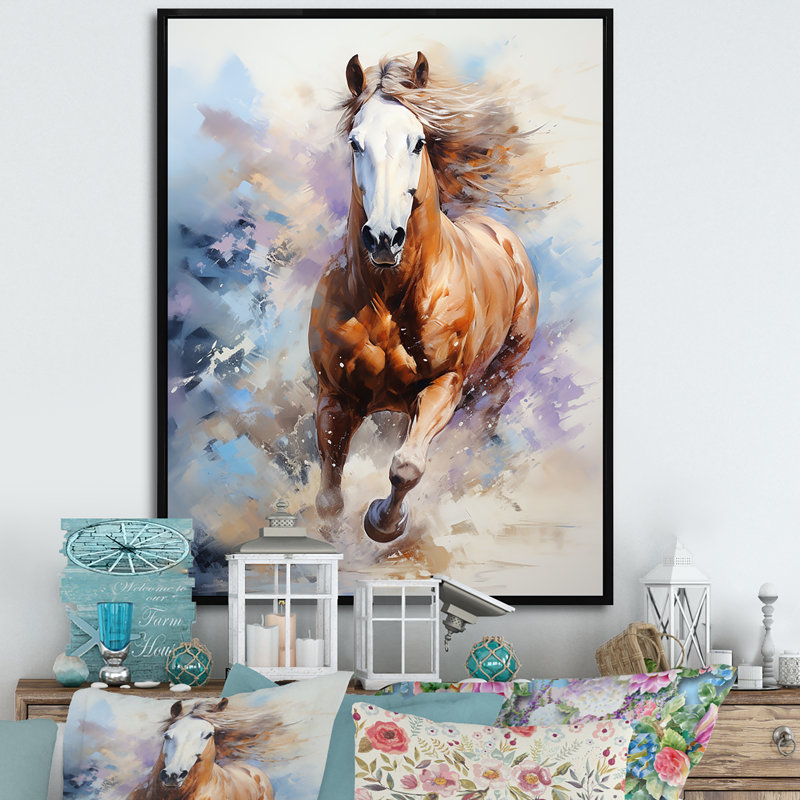 Cheval au galop en action, H 44 po x l 34 po x P 1,5 po, Cadre flottant noir