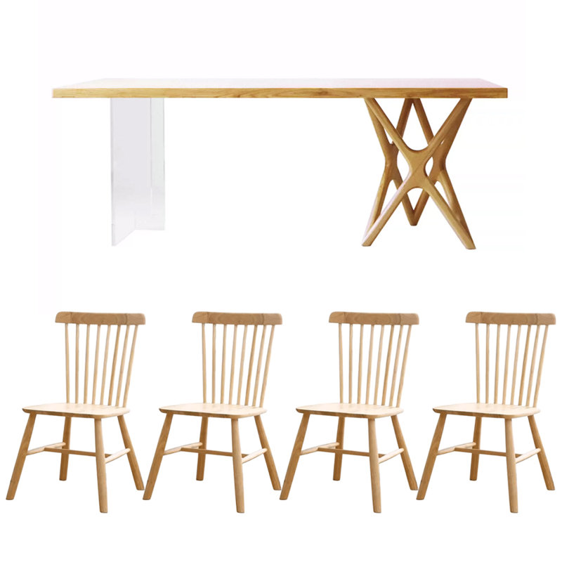 4 - Person Solid Wood Top Double Pedestal Dining Set, 29.52"H x 70.86"L x 31.49"W