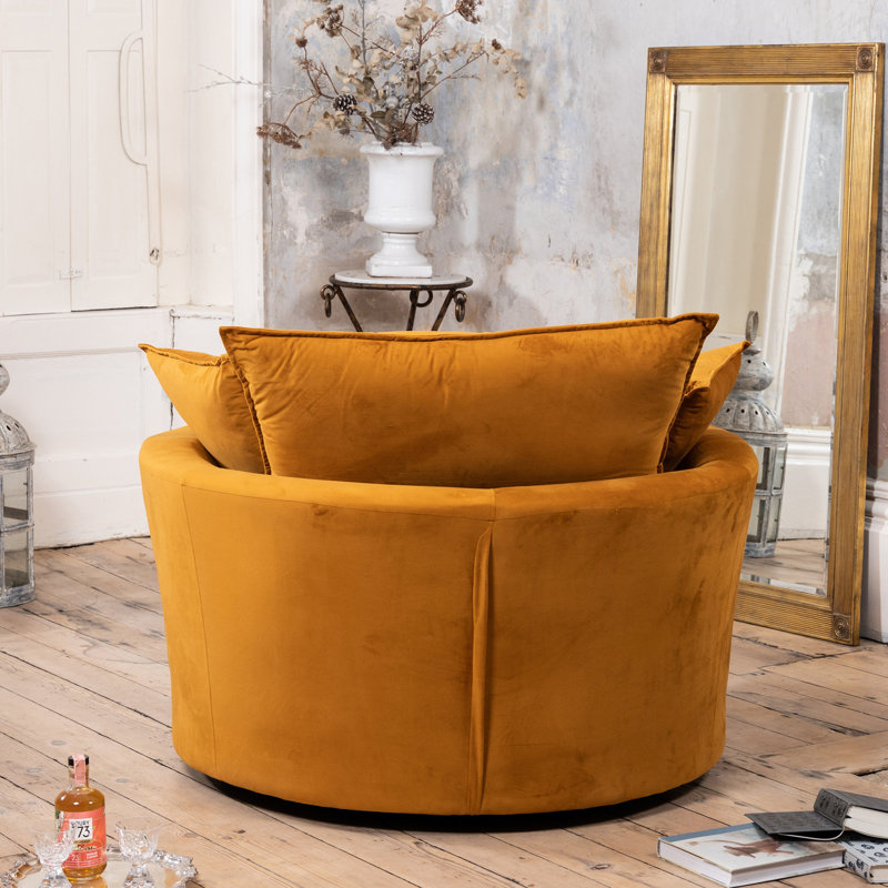 Fayyaz Velvet Swivel Base Cuddle Chair, Orange