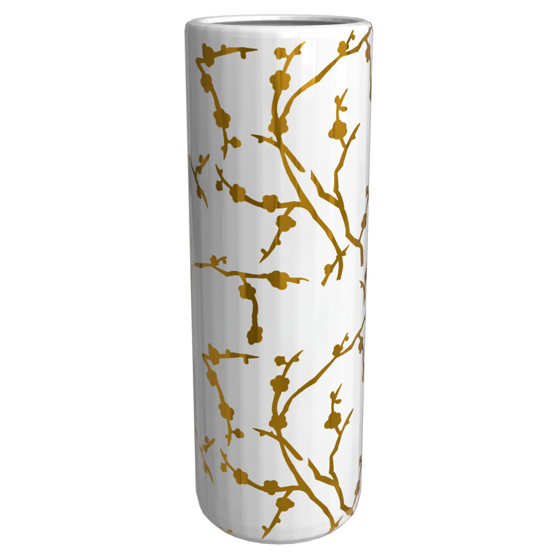 24" Abstract Green & Gold Umbrella Stand, Gold Branches