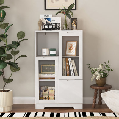 Armoire en bois avec deux portes en verre incassable et deux espaces de rangement spacieux pour une vie moderne et organisée dans n'importe quelle pièce