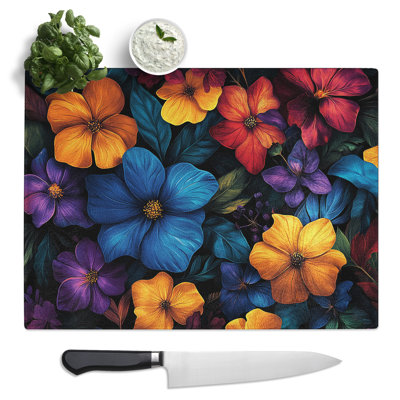 Flowers  Glass Chopping Board