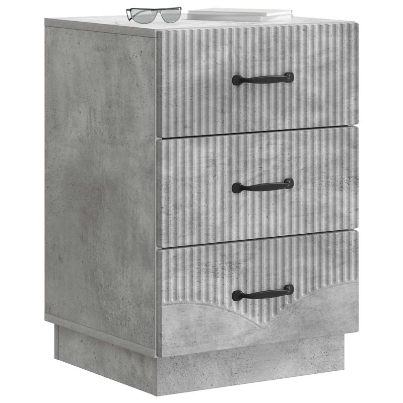 43cm W Manufactured Wood Bedside Table, Concrete Grey