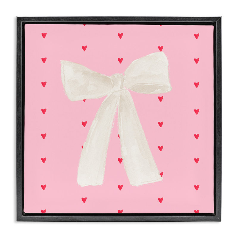 Cadre flottant à nœuds blancs sur cœurs, design par Lucille Price, Cadre flottant noir de jais, H 18 po x l 18 po
