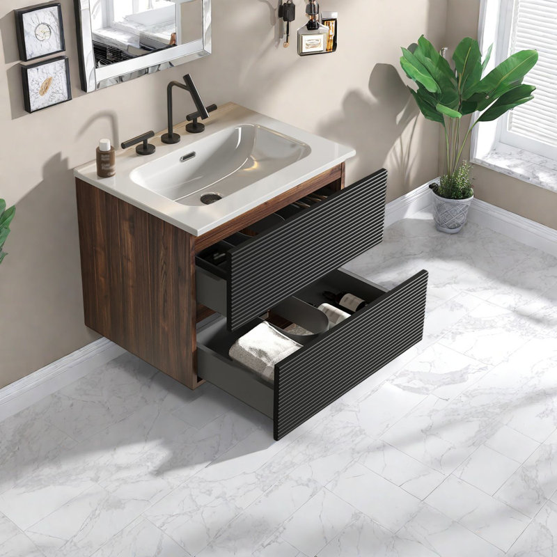 Modern Vanities With Sink, Durable Wood And Ceramic Design, Space-saving For Small Bathrooms