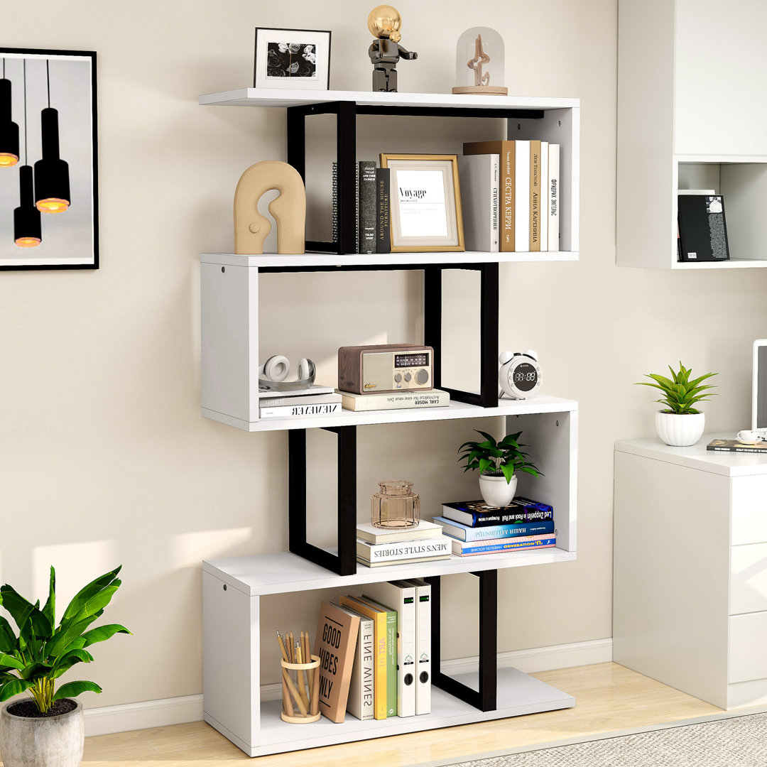 5-Tier 80 x 143 cm Bücherregal, S-förmiges modernes Bücherregal, dekoratives Aufbewahrungsregal für Wohnzimmer