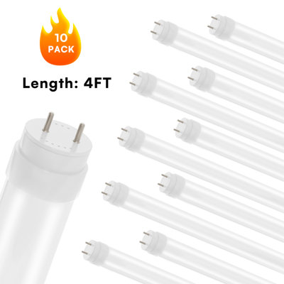 4 ft T8 LED Tube Light, G13 Bi‑Pin Base, 18W 2200 Lumens, 5000K Daylight White, CRI Ra80, Non‑Dimmable, 120‑277V, Fluorescent Tube Replacement for Home and Commercial Use, Set of 10