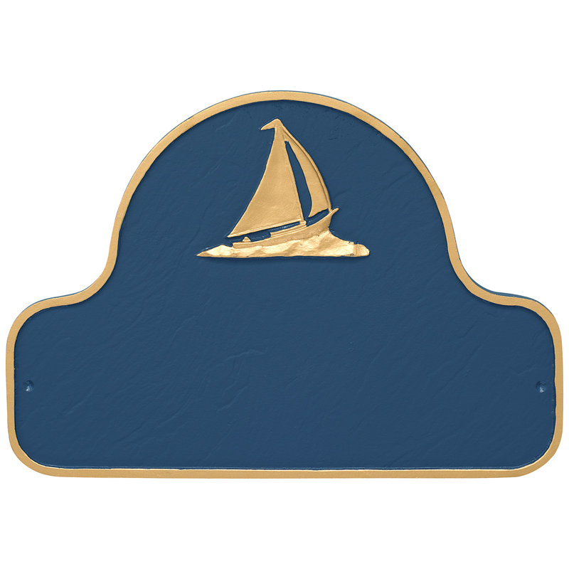Plaque d'adresse voilier voilier, Bleu Mer / Or