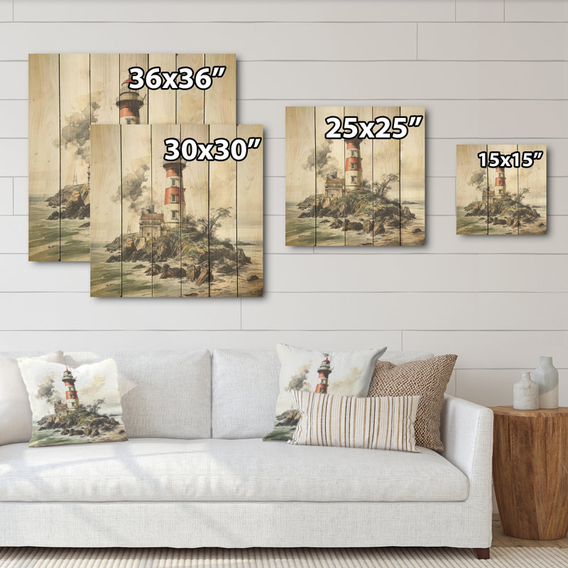 Phare, décor Moody - art mural en bois sur bois de pin naturel, H 25 po x l 25 po