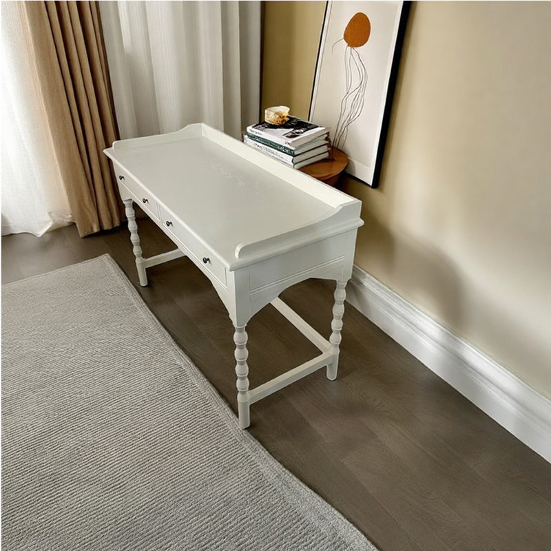 Bureau de salon de style français léger, H 31,89 po x l 51,18 po x P 19,69 po, Blanc