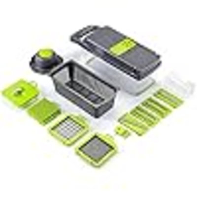 Vegetable Chopper 12In1 Veggie Chopper Slicer Cutter Food Dicer With Container Hand Guard Draining Basket, Grey