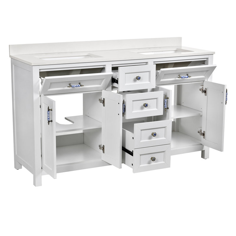 60'' Fully Assembled Double Bathroom Vanity with Sink and Backsplash