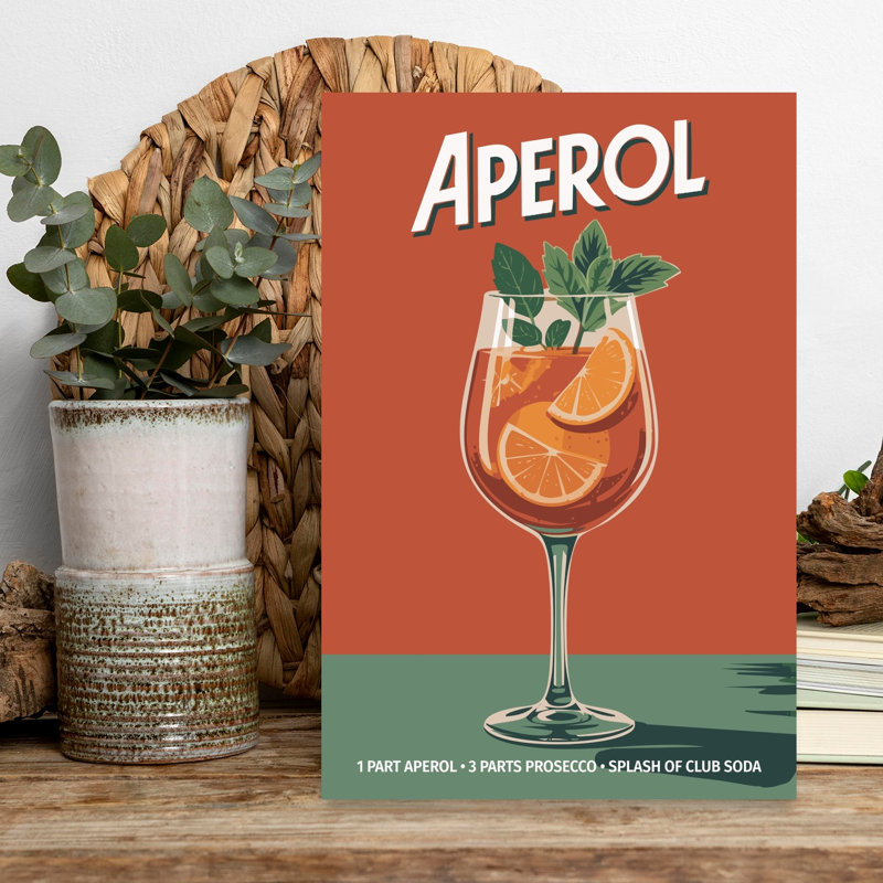 «Retro Orange Cocktail», art mural rétro rétro coloré, H 18 po x l 12 po