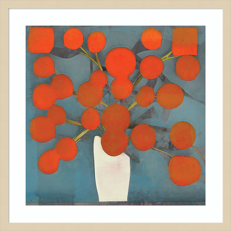 «Abstract Orange Flowers» par Elena Ray, impression sur bois encadrée, H 25 po x l 25 po