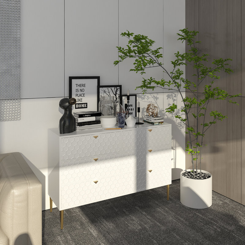 Commode 6 tiroirs l 47,8 po Lucresia, Blanc