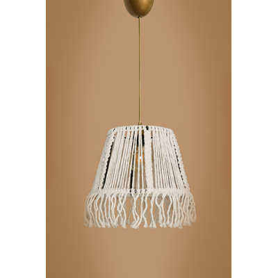 Elegant Cream Macrame Chandelier, 9.8 x 7.9 inches | Durable Plastic Body, Adjustable Cable Height up to 25.6 inches | E27 Socket, Max 40W | Perfect for Living Room, Dining Room, or Bedroom Decor