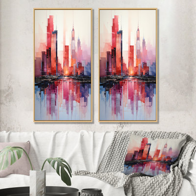Rose et bleu gratte-ciel New York City IV - ensemble de 2 gratte-ciel art mural salon
