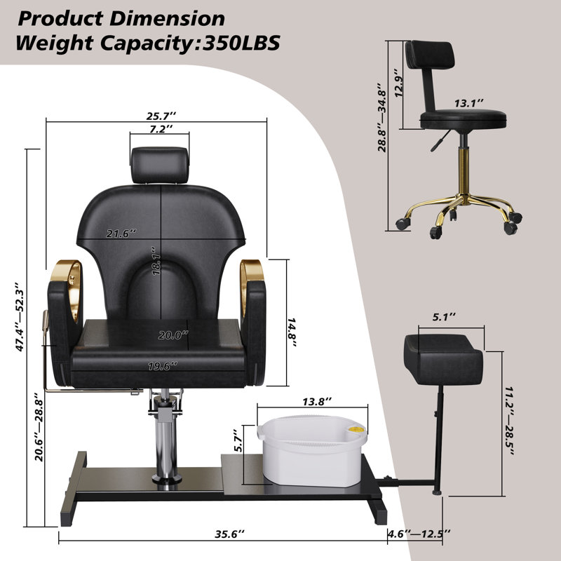 Pedicure Chair With Massage Foot Bath, 360 Degree Swivel Foot Spa Chair, Black Leather